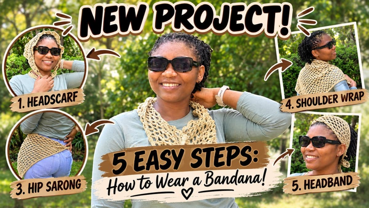 I made a Crochet Bandana . 5 ways to wear a Bandana!